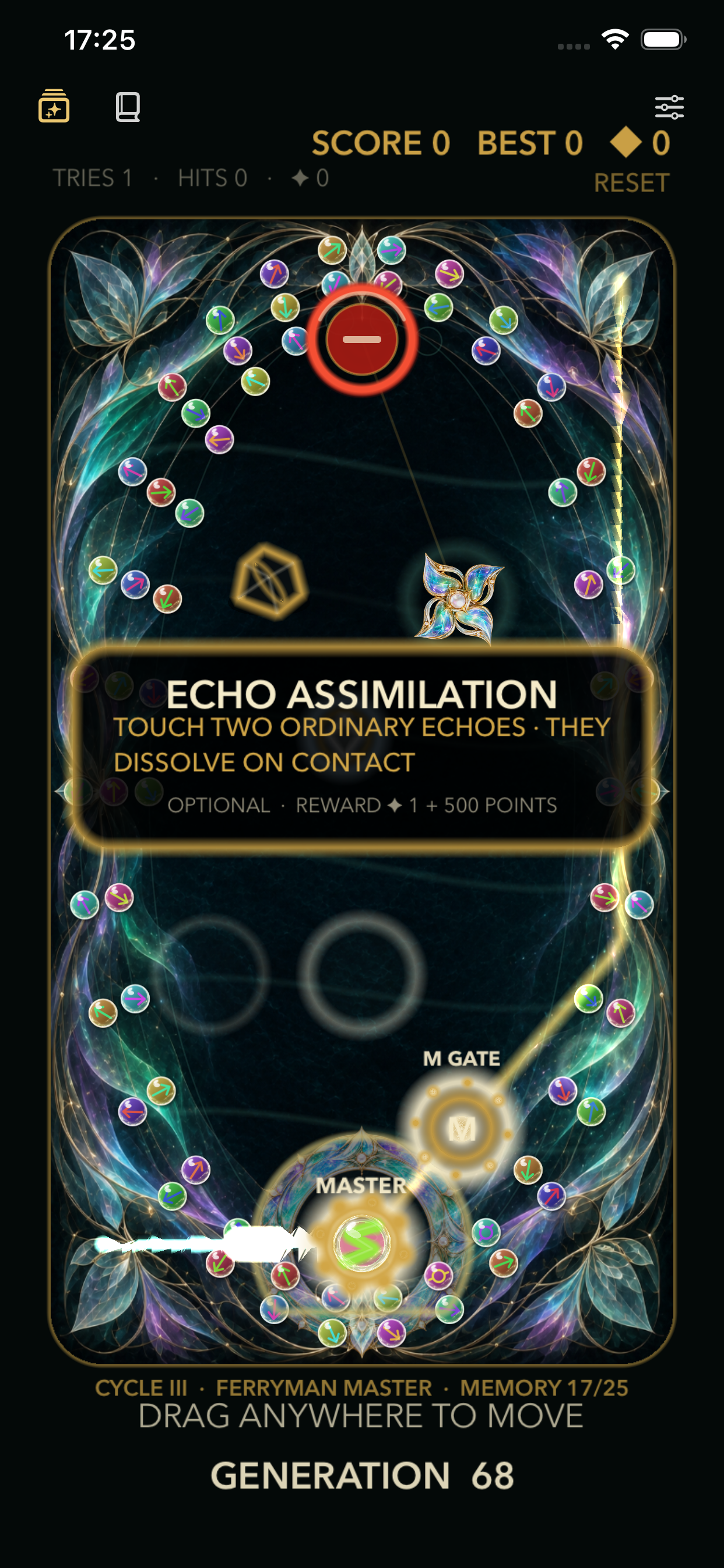 Late-generation ECHO arena showing Echo Assimilation, a Ferryman Master, gates, and terrain
